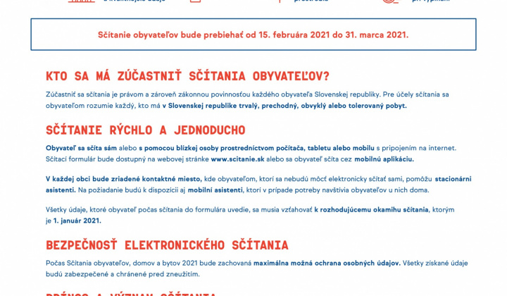 Aktuality / Sčítanie obyvateľov, domov a bytov 2021 - informácie - foto