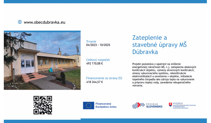 Zateplenie a rekonštrukcia MŠ Dúbravka