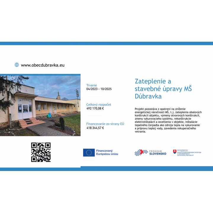 Zateplenie a rekonštrukcia MŠ Dúbravka