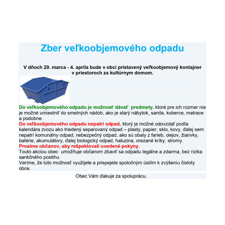 Zber veľkoobjemového odpadu